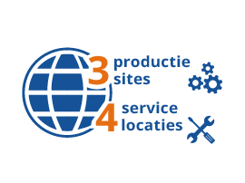 3 productie site en 4 service locaties